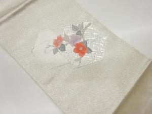 銀駒刺繍亀甲に牡丹模様名古屋帯